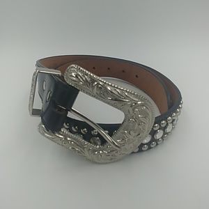 3D Belt Co Silver & Black Studded Rhinestone Belt